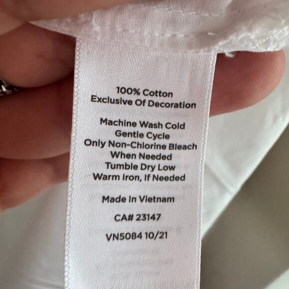 New Talbots Tie Detail Poplin Top White Bateau Neck Ladder Trim 3/4 Sleeve Sz 3X - Picture 6 of 8